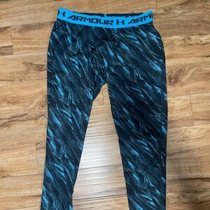 Under Armour UA Heatgear Compression Leggings Tights Blue Black Shard - Size 2XL